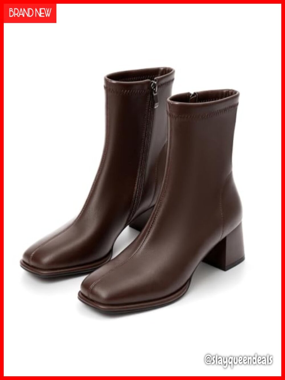 Women's Square Toe Ankle Booties Chunky Block Heel Side Zip Suede Short Boots